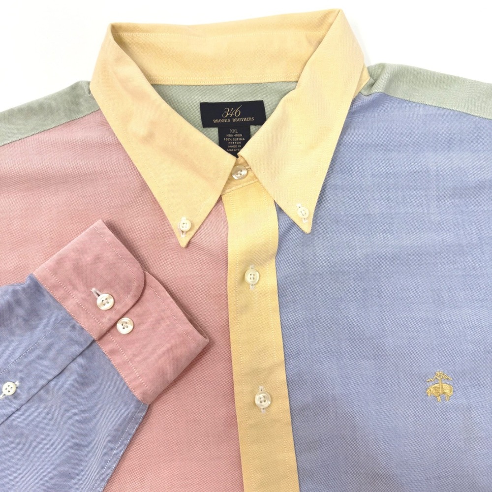 Brooks Brothers 346 Mens XXL Fun Shirt Colorblock Supima Cotton Oxford Non-Iron
